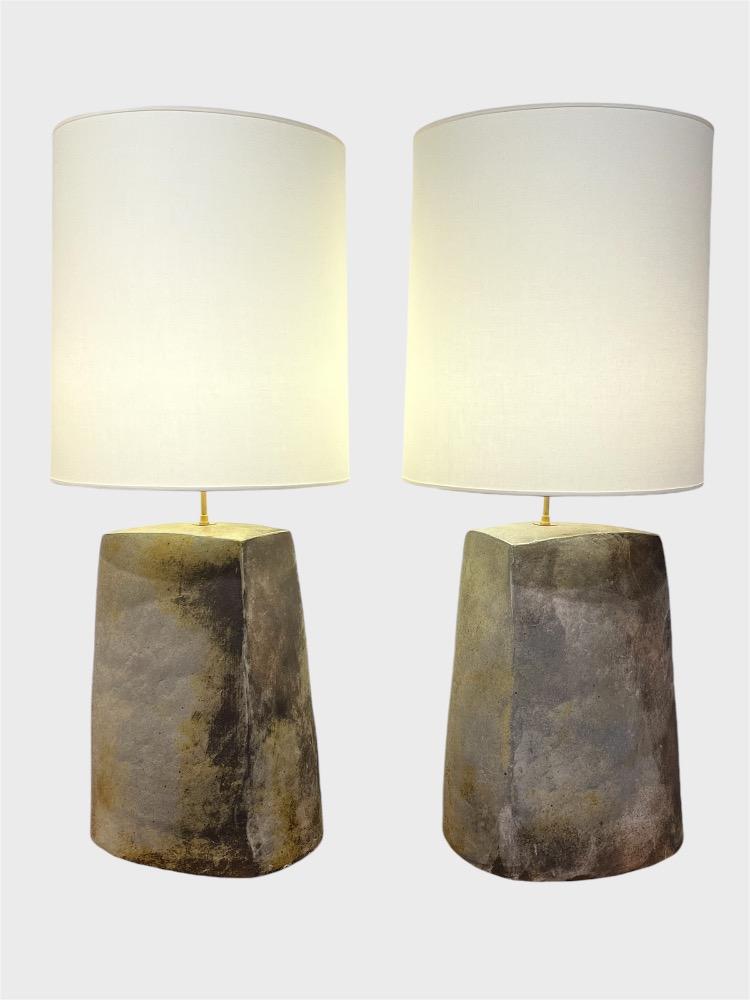 Large pair of ceramic table lamps. La Borne.