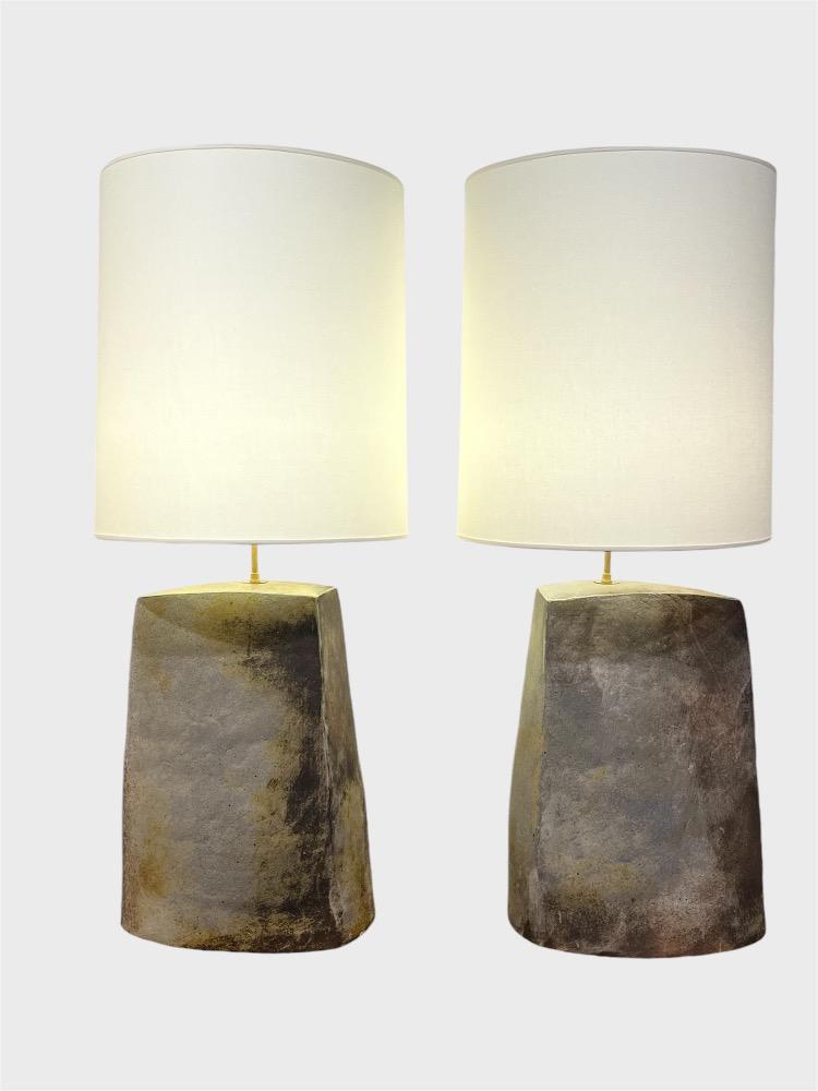 Large pair of ceramic table lamps. La Borne.