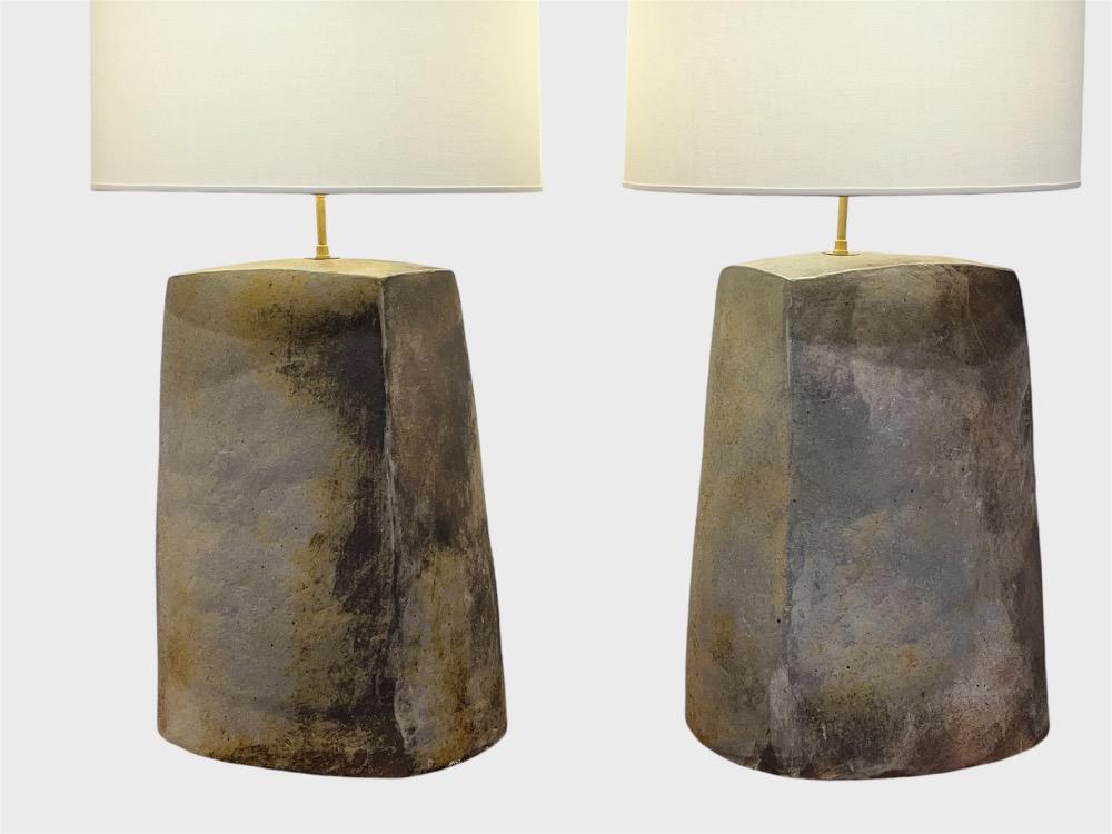 Large pair of ceramic table lamps. La Borne.