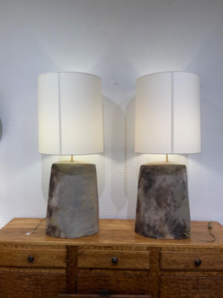 Large pair of ceramic table lamps. La Borne.