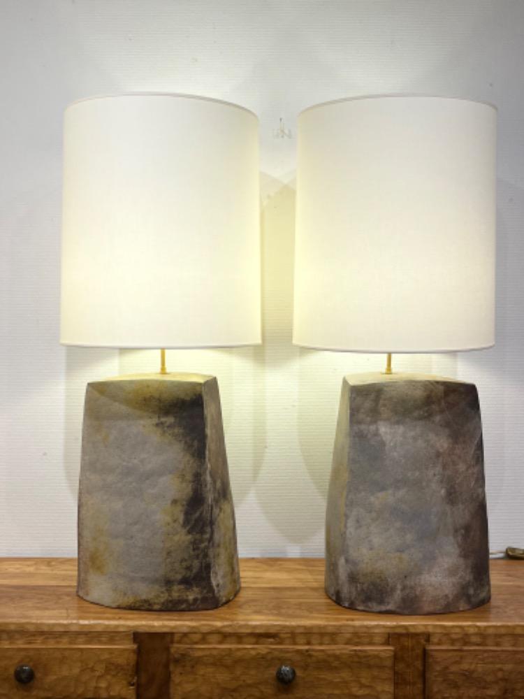 Large pair of ceramic table lamps. La Borne.