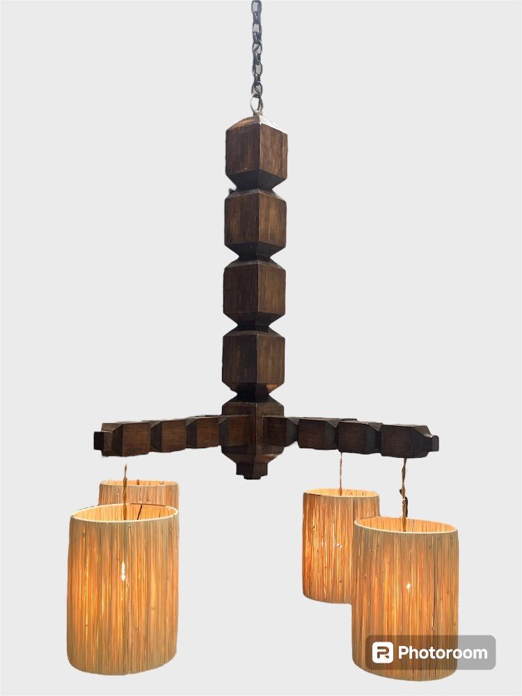 Oak chandelier, France circa 1940.