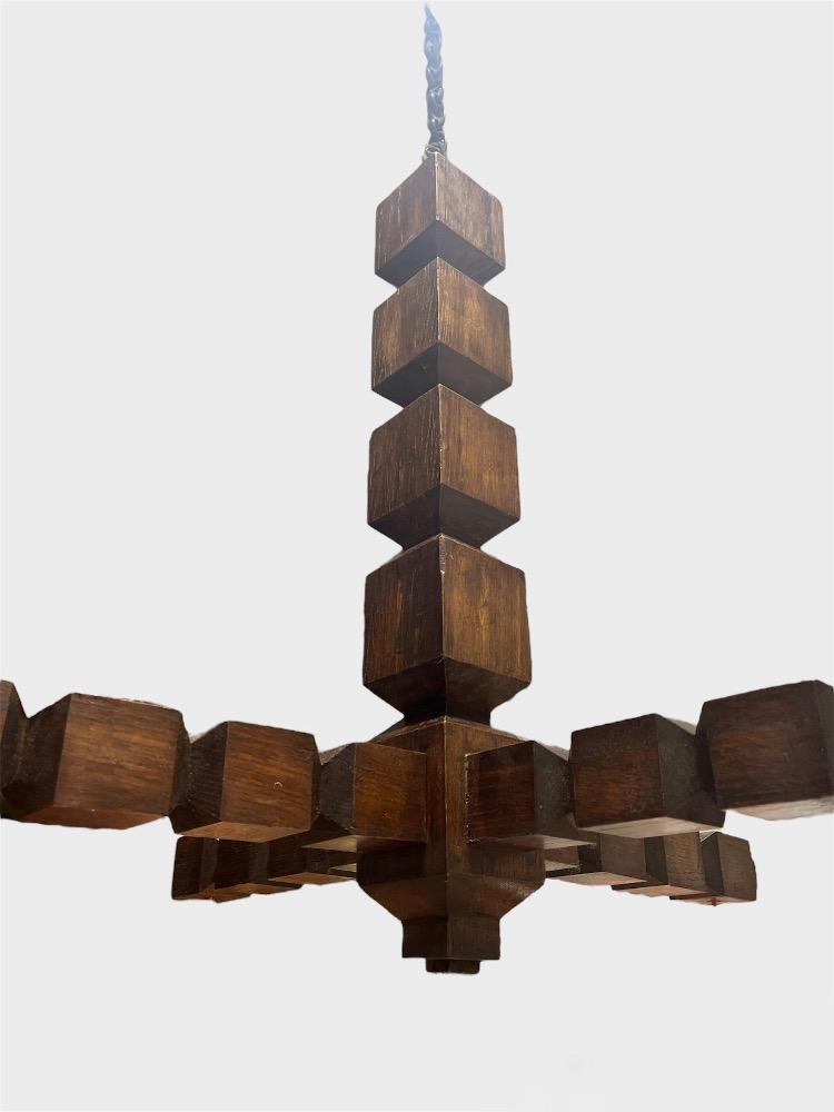 Oak chandelier, France circa 1940.