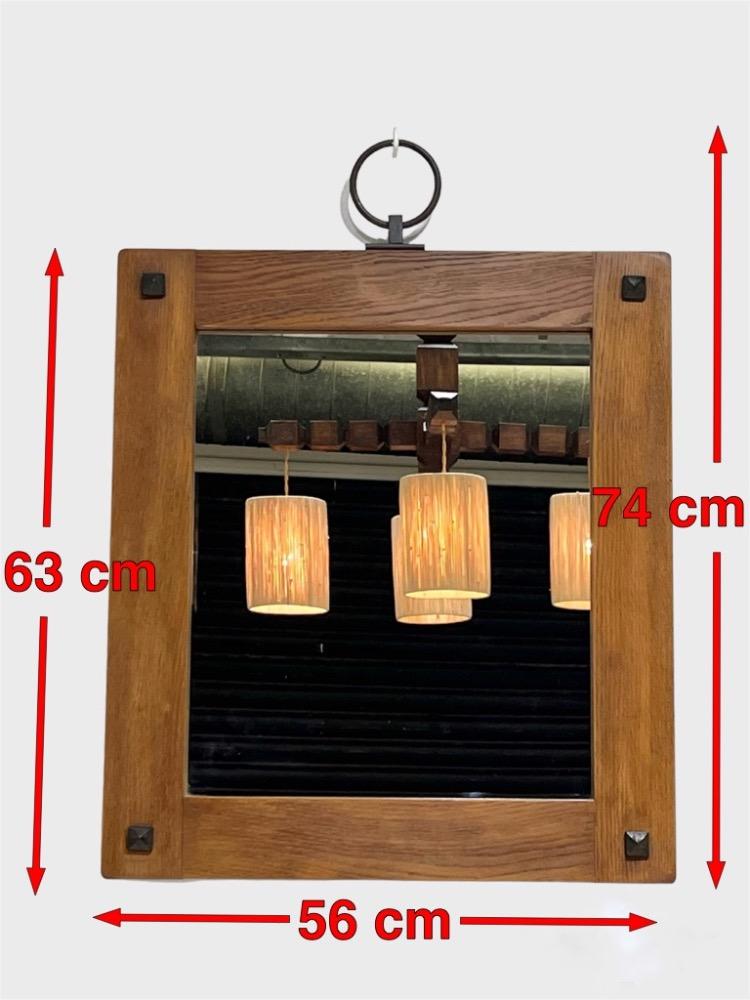 Oak mirror with iron details. France circa 1940-50.