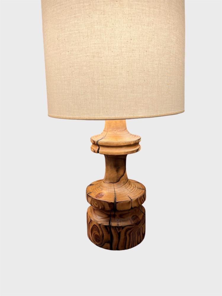 Pair of burnt pine table lamps.Circa 1970.